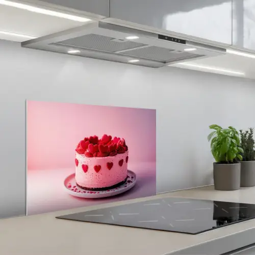 Taart - Hart - Roze keuken achterwand spatscherm klein -3d_schuin