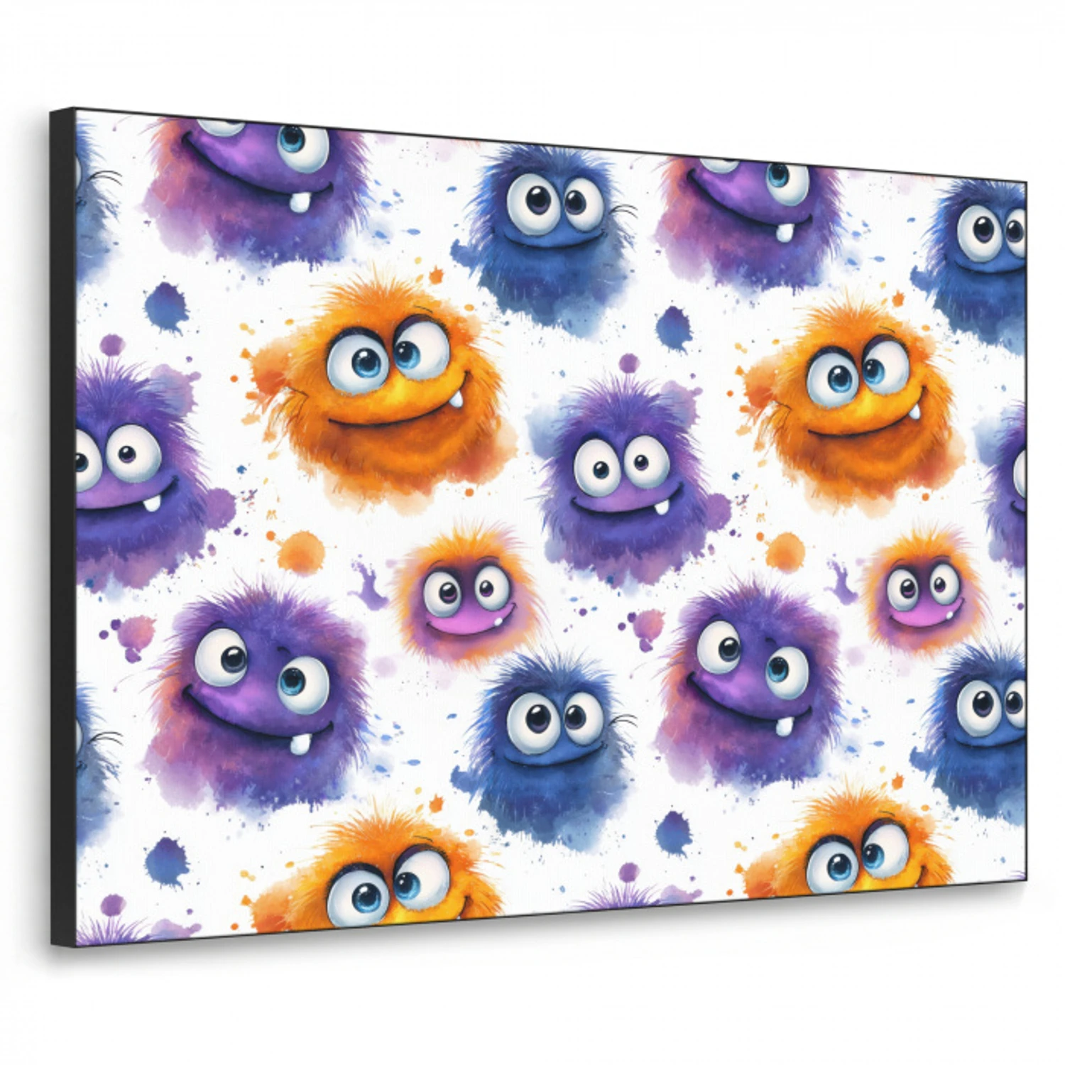 Monstertjes - Aquarel - Kleurrijk Textielframe zwart klein 947 -3d