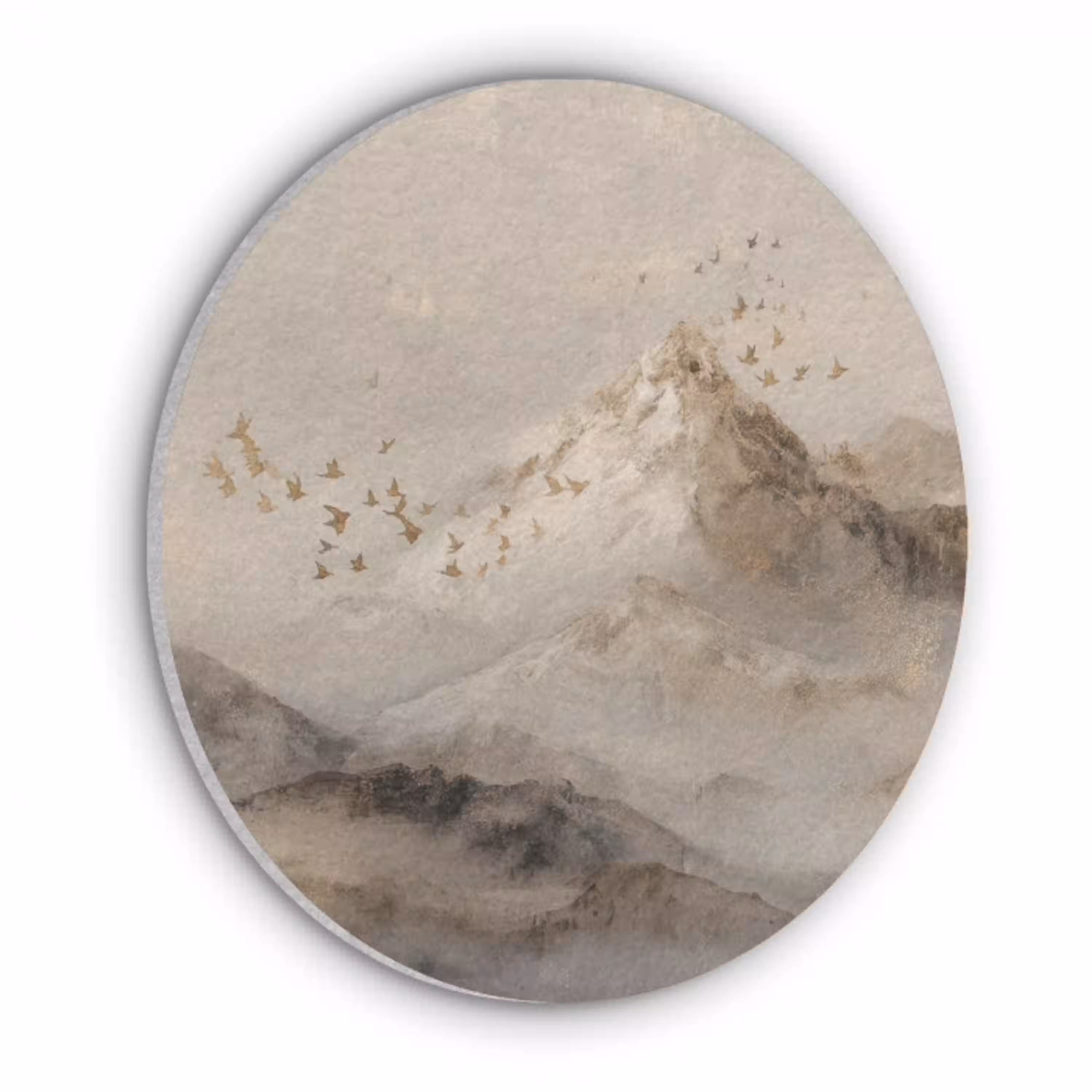Berglandschap - Mist  - Penseelstreken Akoestische PET Vilt - Rond klein -3d