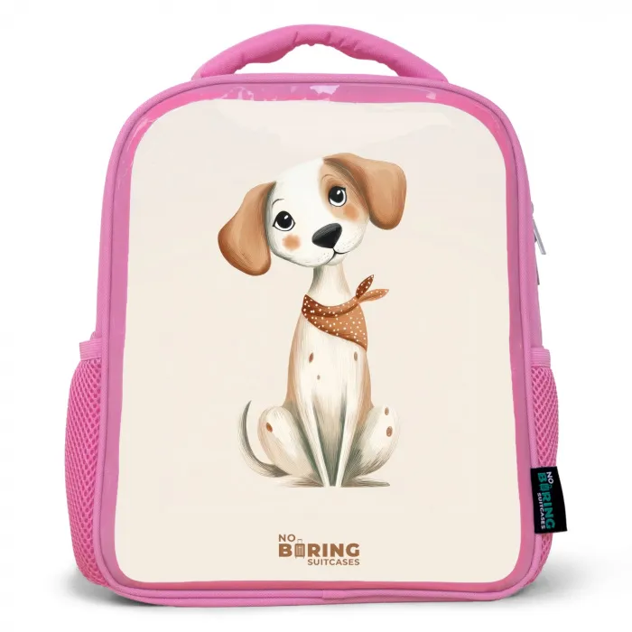 Bruin gevlekte pup op een beige achtergrond Kinderrugzak - Roze middel -3d