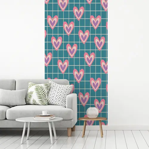 Hartjes - Raster - Patroon - Blauw fotobehang vinyl groot 64 -woonkamer