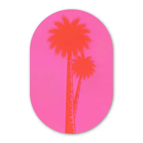 Palmbomen - Modern - Roze Wandcirkel Ovaal Forex klein -3d