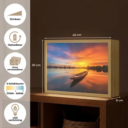 Boot - Water - Zonsondergang - Oranje - Water Light Box met batterij (Wandlamp) middel -USP_websiteoverzichtNL
