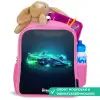 Neon racewagen in digitale stijl Kinderrugzak - Roze middel -inhoud_NL