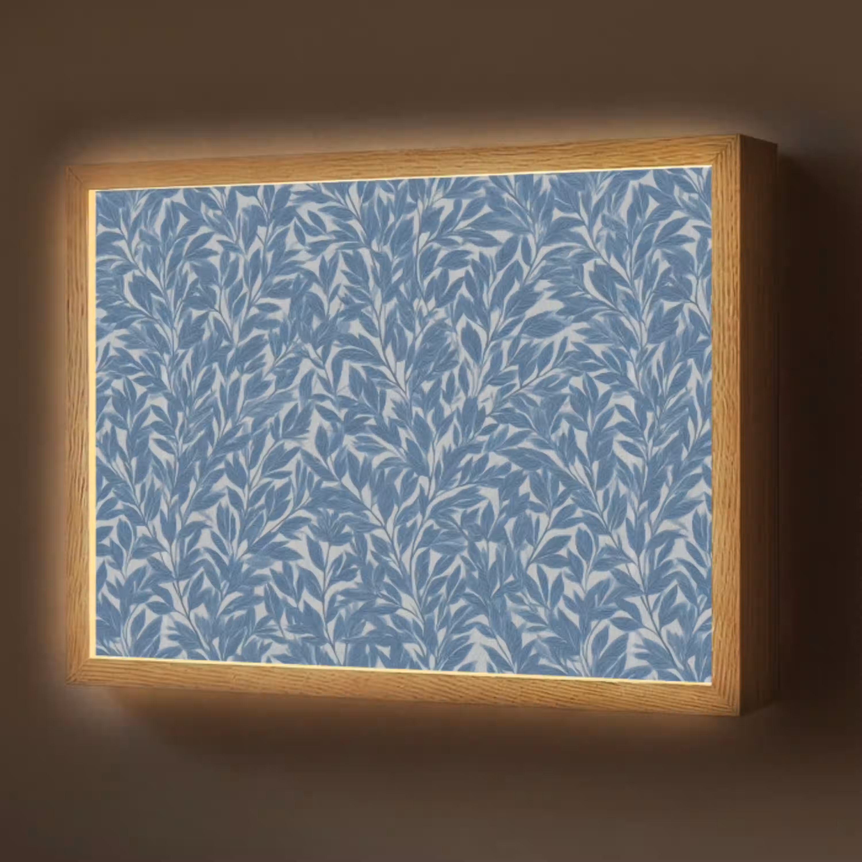Bladeren - Klassiek - Patroon - Donkerblauw - Vintage Light Box met batterij (Wandlamp) middel 907 -z3d_website