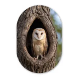Kerkuil - Boom - Natuur - Bruin Wandcirkel Ovaal Aluminium middel -3d