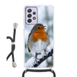 Roodborstje - Tak - Sneeuw - Winter - Levendig Hoesje Samsung Galaxy A52 5G met koord klein -3d