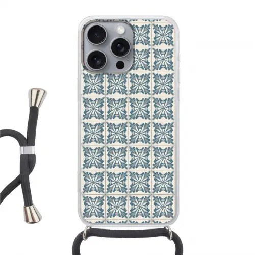 Dessin - Tegel - Blauw Hoesje iPhone 16 Pro Max met koord klein 804 -3d