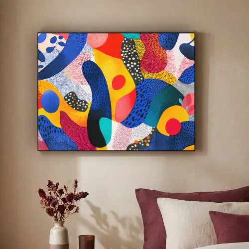 Vormen - Abstract - Stippels - Blauw Textielframe zwart klein -sfeer1