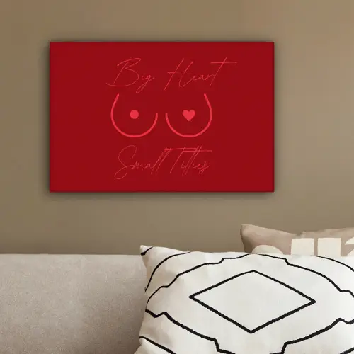 big heart small titties - Hart - Rood canvas 2cm klein -sfeer3