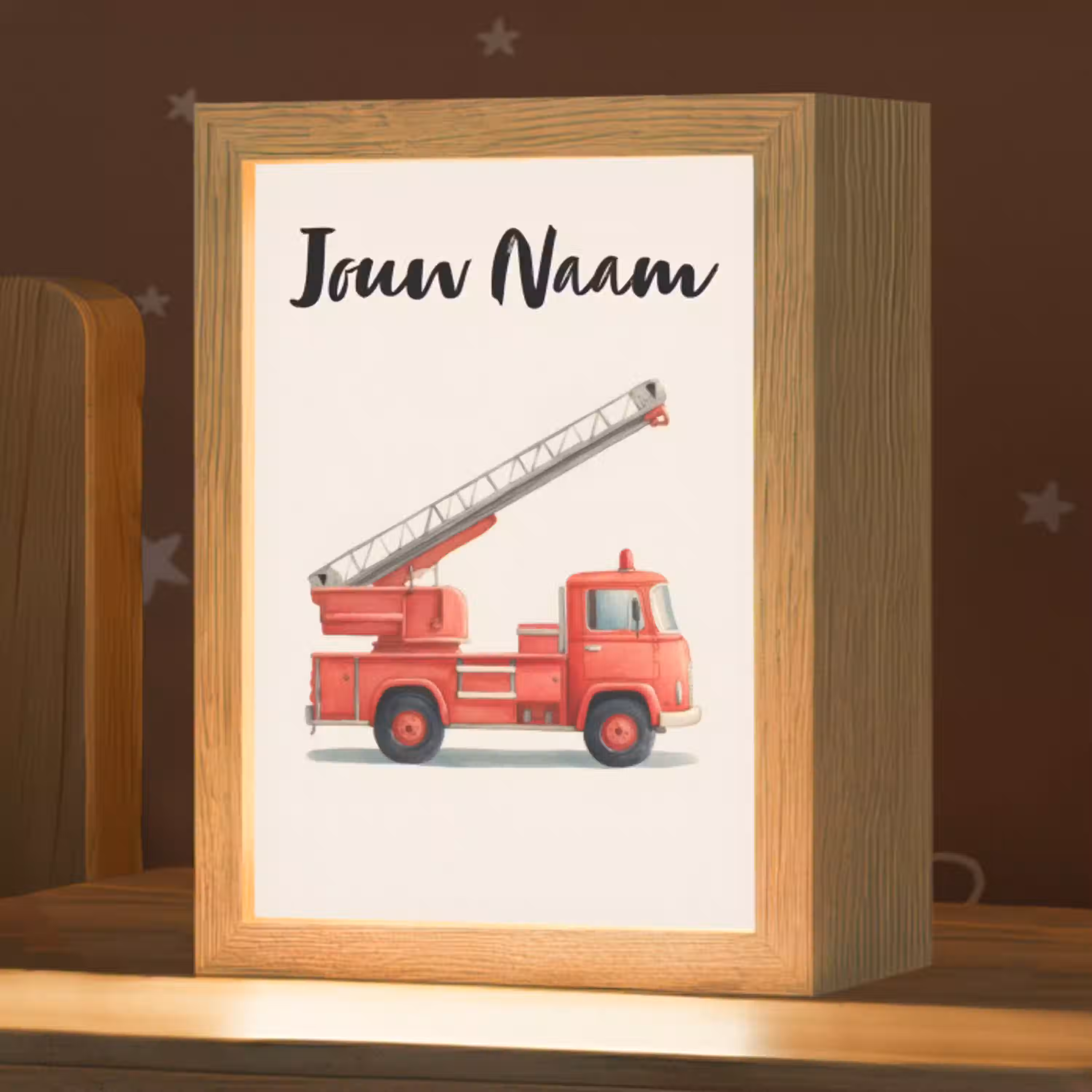 Brandweerwagen - Getekend - Rood Light Box met kabel (Kinderlampje) klein -zzz_3d_website
