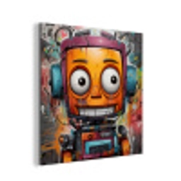 Robot - Graffiti - Oranje - Kleuren aluminium wit klein -3d