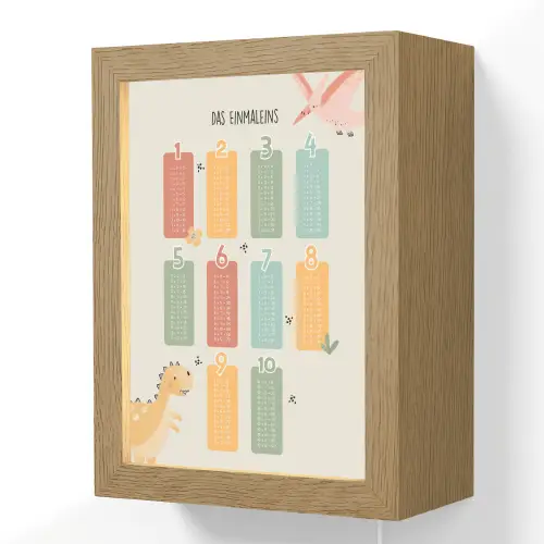 Educatief - Leren rekenen - Dino - Vermenigvuldigingstabel Light Box met kabel (Wandlamp kind) klein -3d