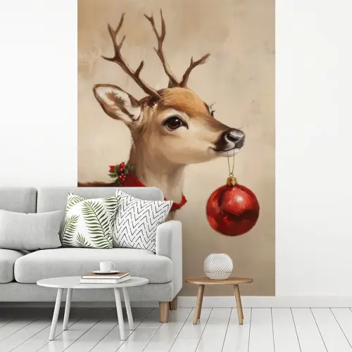 Kerst - Hert - Gewei - Kerstbal - Rendier fotobehang vinyl groot -woonkamer