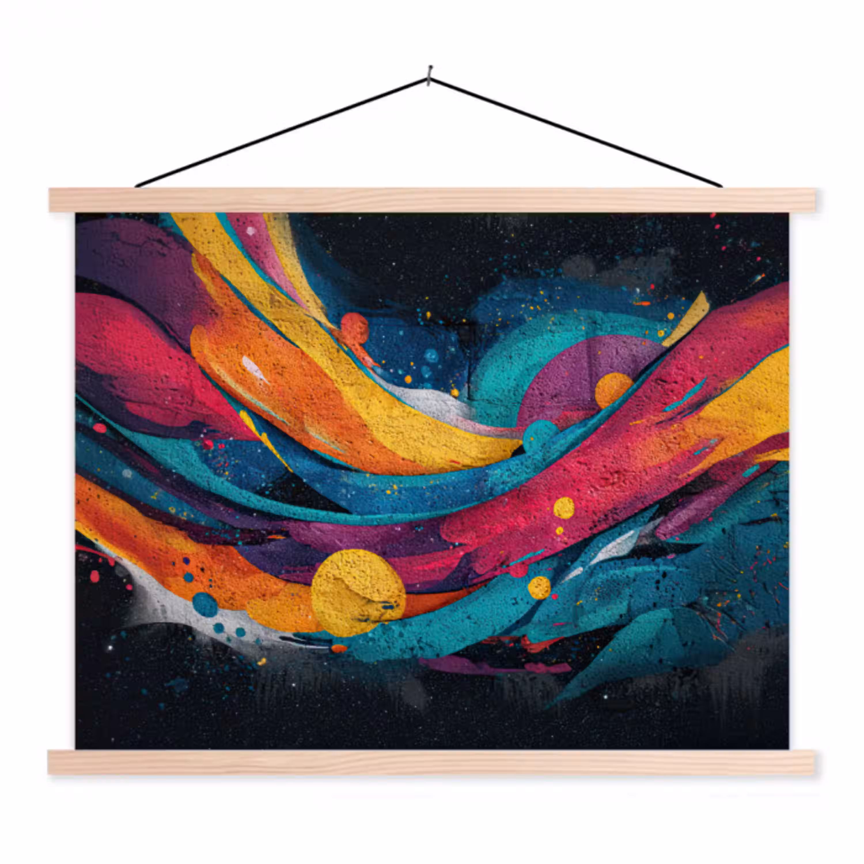 Banen - Golven - Kleurrijk - Abstract textielposter latten blank klein -3d