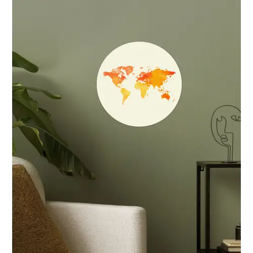 Wereldkaart - Oranje - Kleurrijk Wandcirkel behangsticker klein -sfeer2