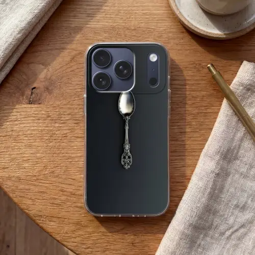 Lepel - Zilver - Metaal Telefoonhoesje iPhone 17 Pro klein -sfeer1