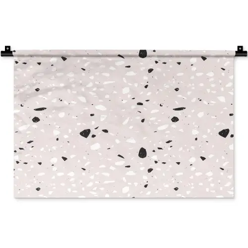 Terrazzo -  Patroon - Zacht - Zwart - Wit Wandkleed katoen klein 269 -zz3d