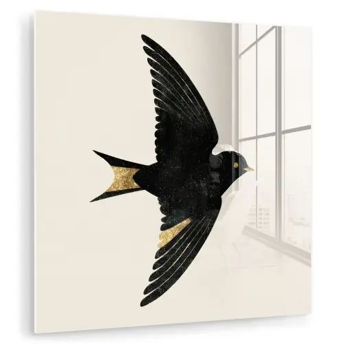 Zwarte zwaluw - Gouden accenten - Lichte achtergrond plexiglas 5mm klein -zzzproduct_nieuw