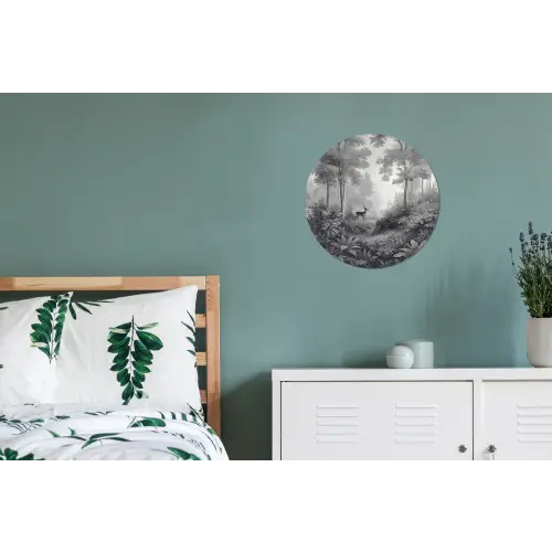 Bos - Hert - Zwart - Wit Wandcirkel aluminium klein -slaapkamer