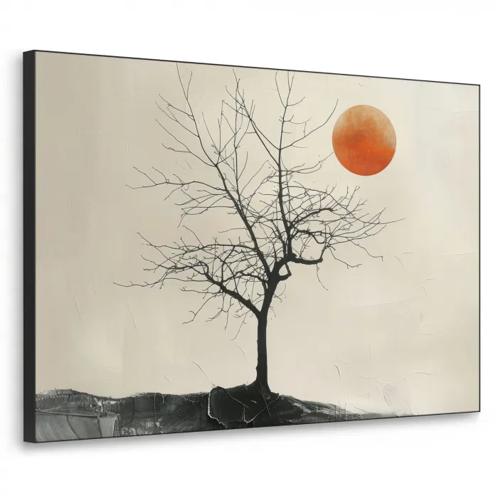 Boom - Zon - Modern - Landschap Textielframe zwart klein -3d