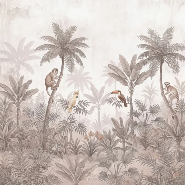 Behang - Jungle - Dieren - Palmbomen