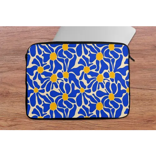Abstract - Bloem - Blauw laptophoes neopreen klein 279 -tafel