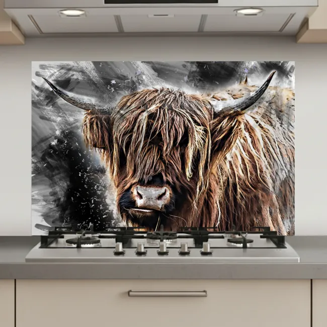 Schotse hooglander - Verf - Koe keuken achterwand spatscherm klein -3d_website