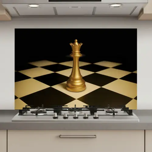 Koningin - Schaakstuk - Geblokt - Goud keuken achterwand spatscherm klein -3d_website