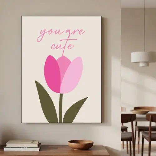 Tulp - Roze - Valentijn - Bloem Textielframe zwart klein -sfeer2