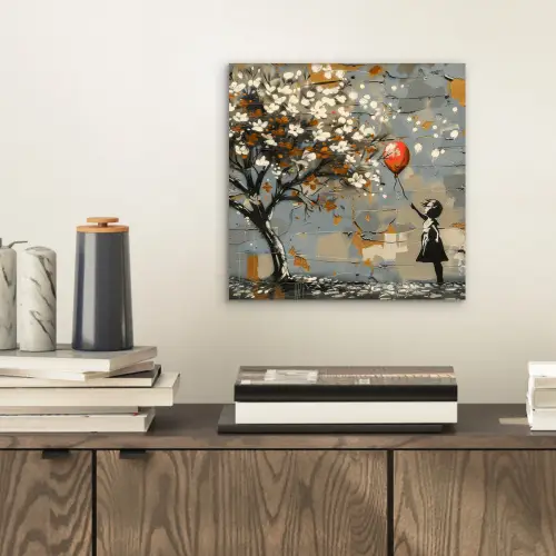 Boom - Graffiti - Banksy Style - Balloon Girl aluminium wit klein -sfeer1