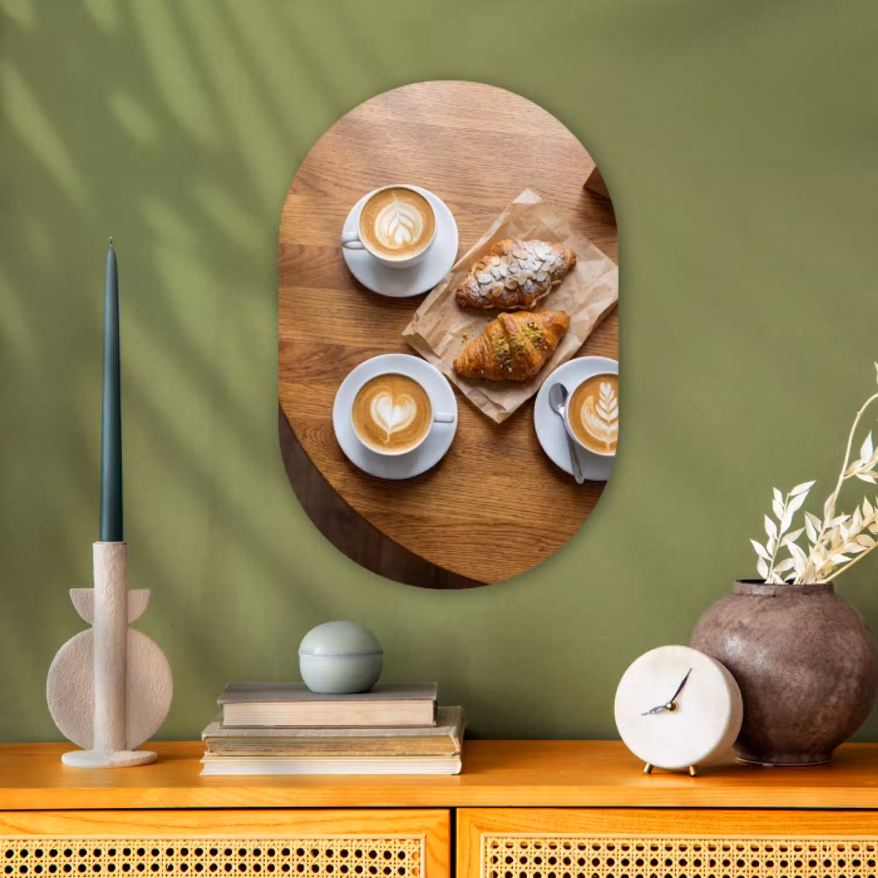 Eten - Croissant - Koffie - Ontbijt - Modern Wandcirkel Ovaal Forex klein -sfeer2
