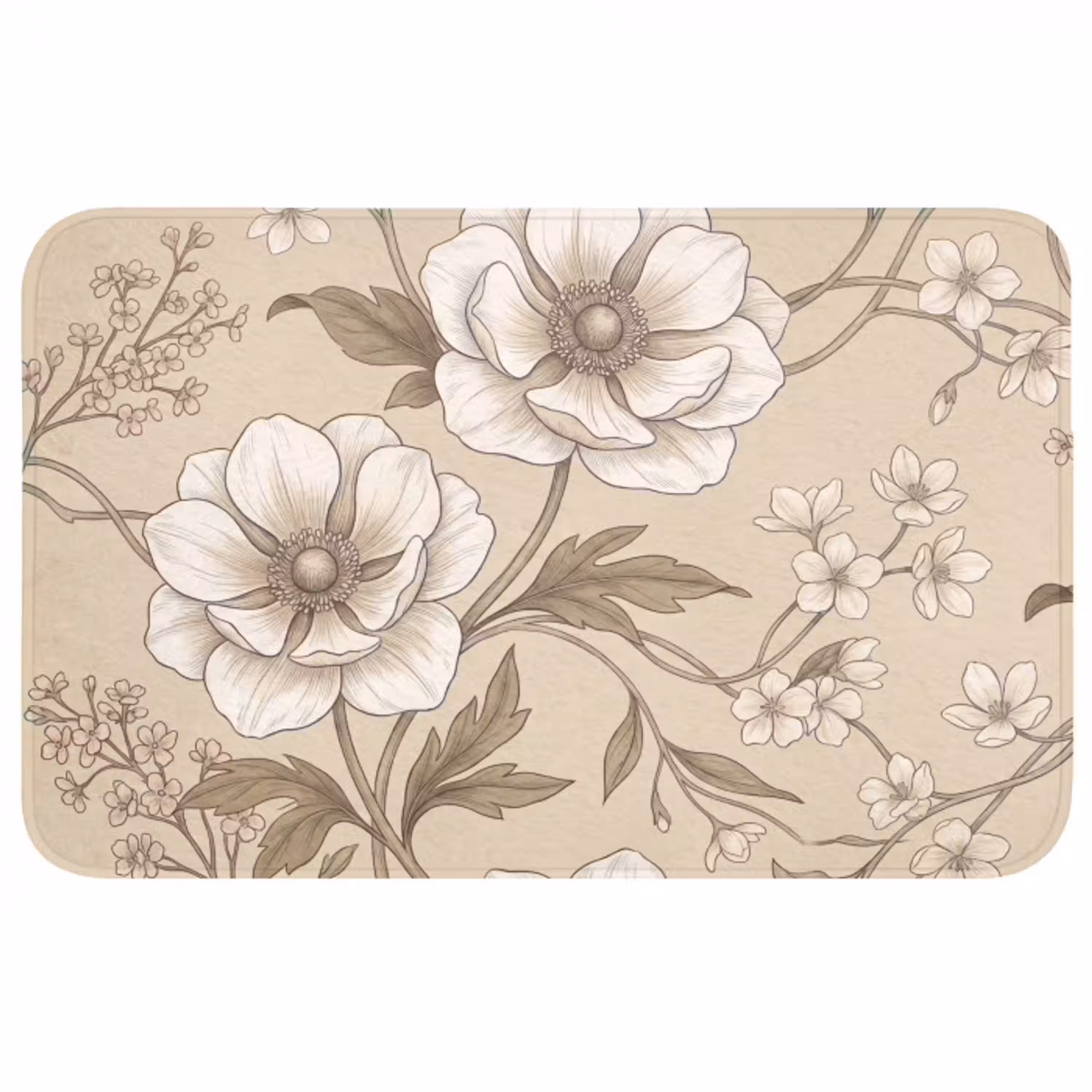 Bloemen - Patroon - Beige Badmat middel -3d