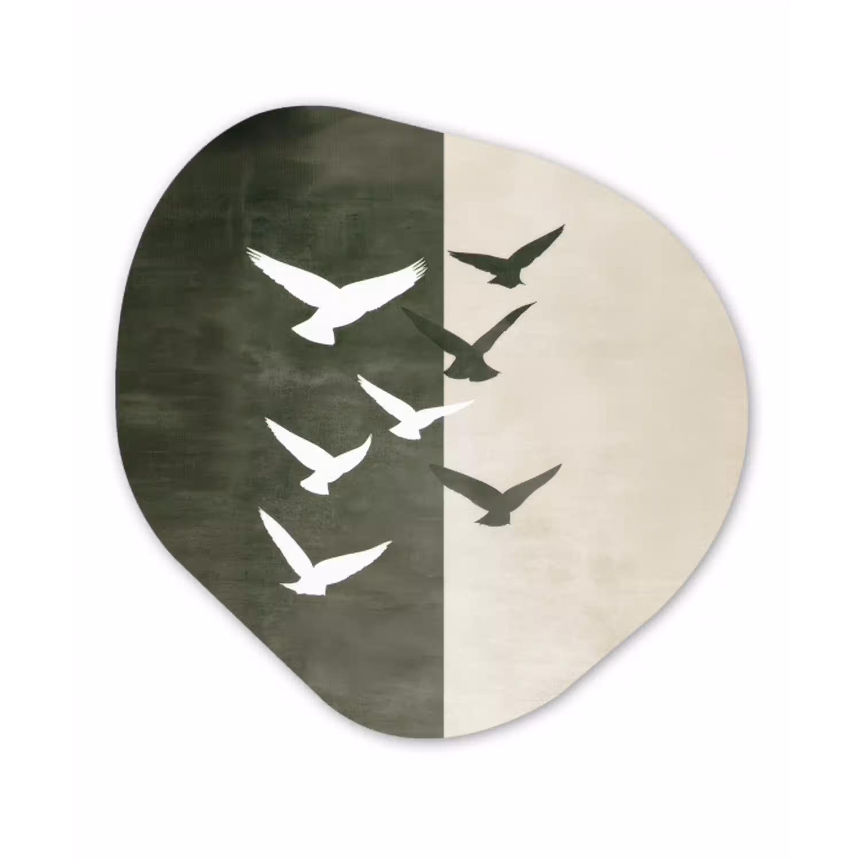 Japandi - Vogel - Groen Wandcirkel Organisch Aluminium middel -3d