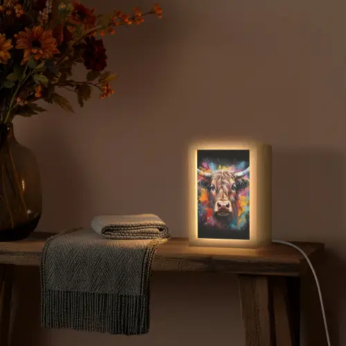 Graffiti - Schotse hooglander - Zwart - Koe Light Box met kabel (Tafellamp) klein -sfeer4