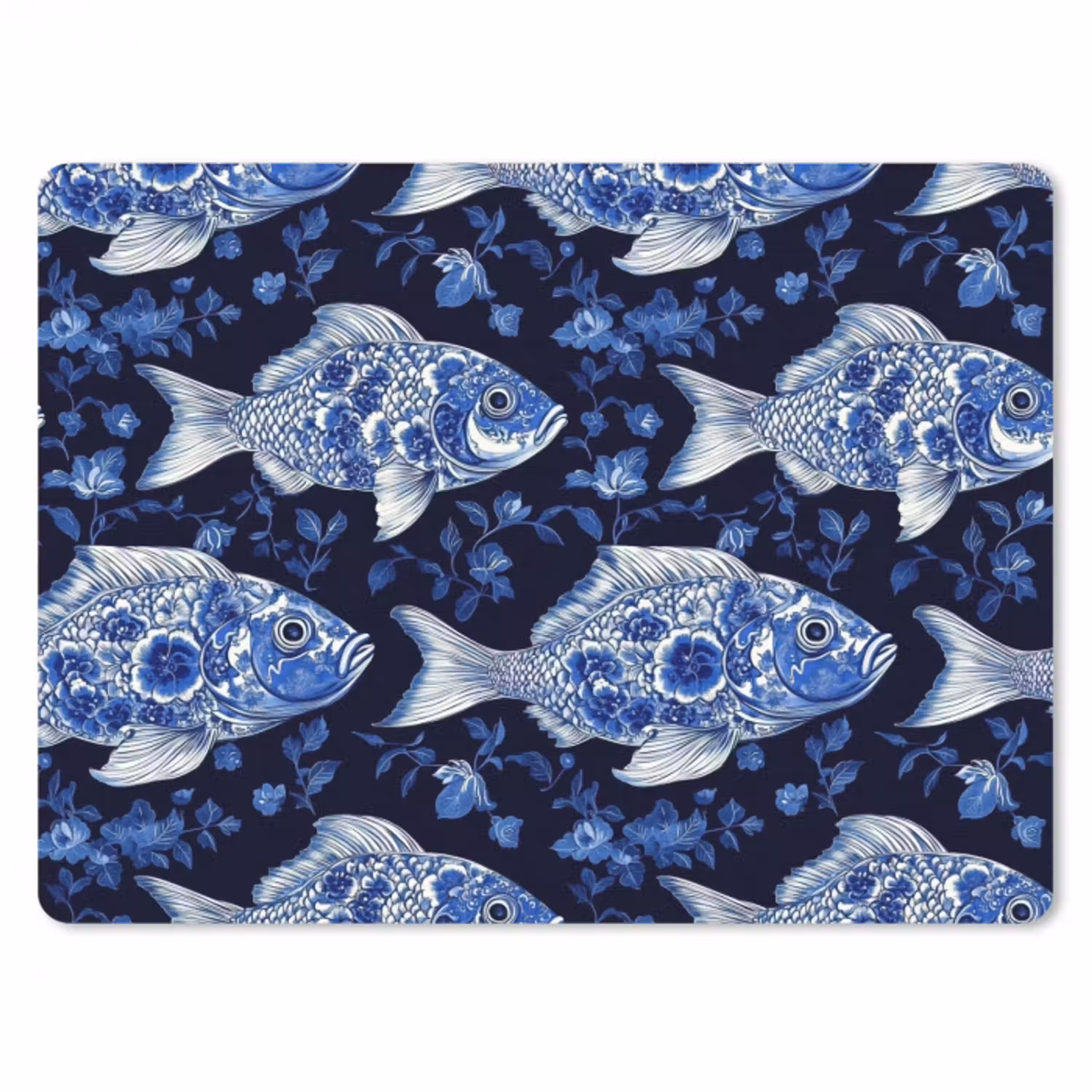 Vissen - Bloemen - Blauw muismat rubber klein 262 -3d