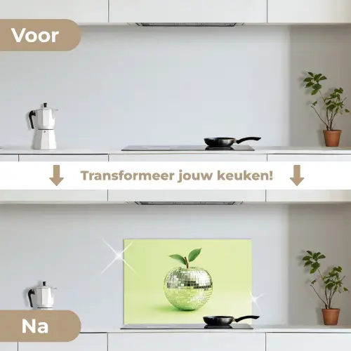 Groen - Disco - Decoratie - Appel keuken achterwand spatscherm klein -voor_na_NL