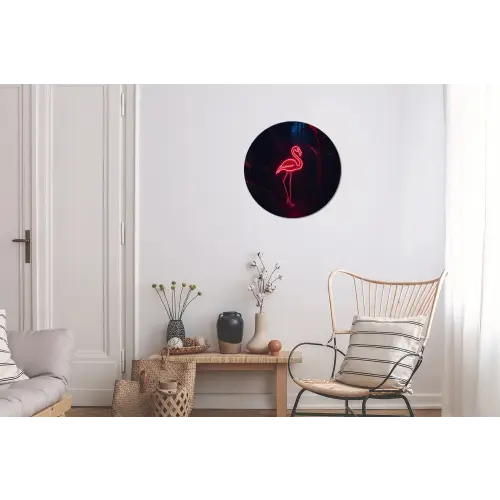 Flamingo - Roze - Neon - Licht Wandcirkel aluminium klein -woonkamer