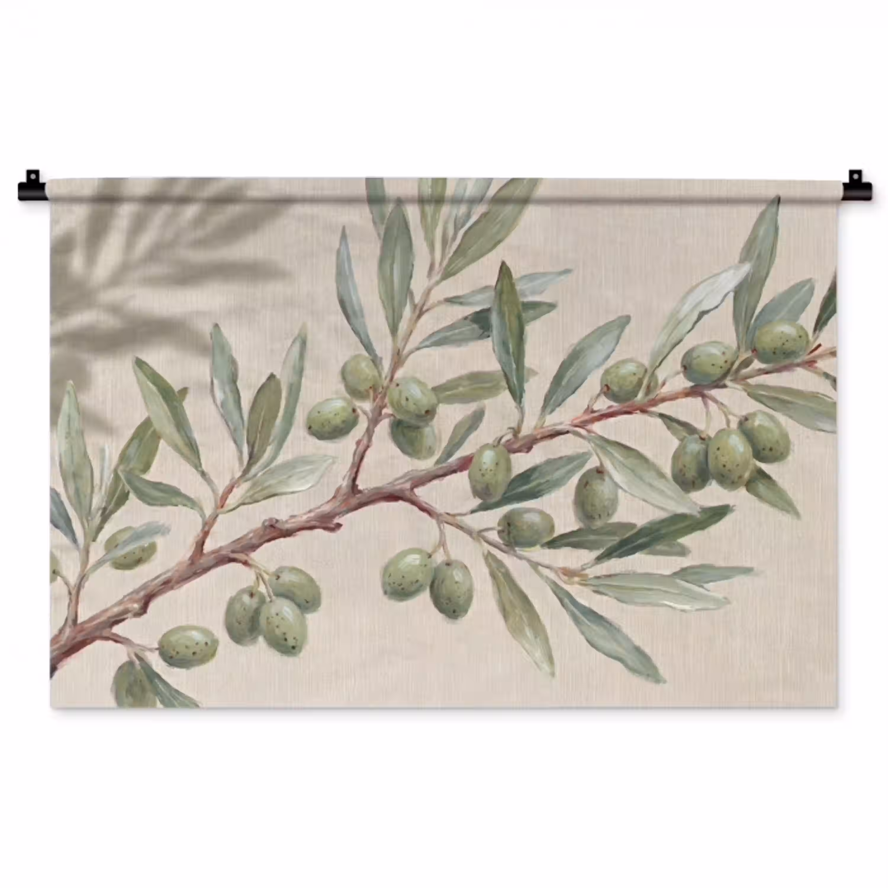 Olijftak - Bladeren - Natuur - Groen - Beige Wandkleed katoen middel -zz3d