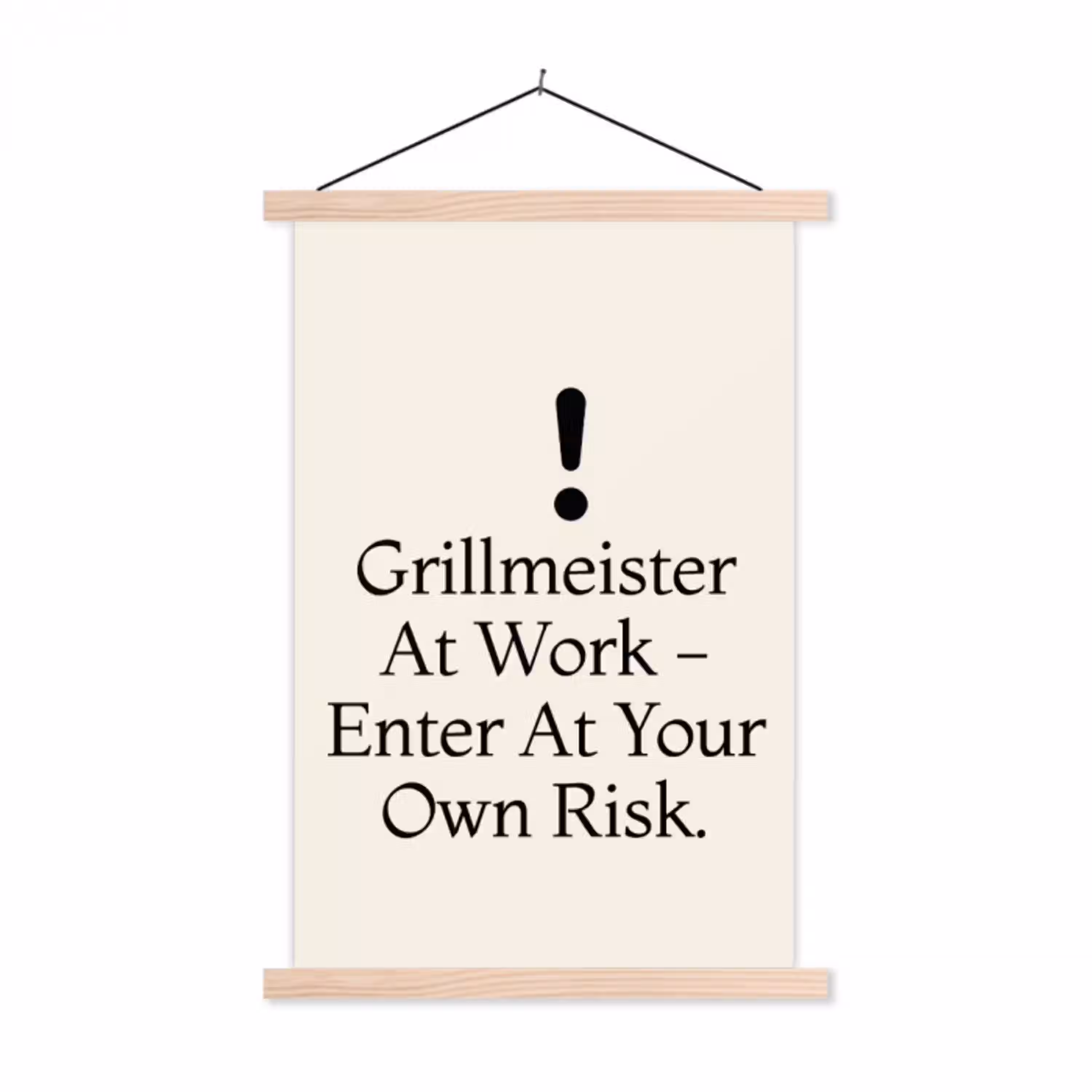 Grill - Uitroepteken - Zwart - Tekst textielposter latten blank klein -3d