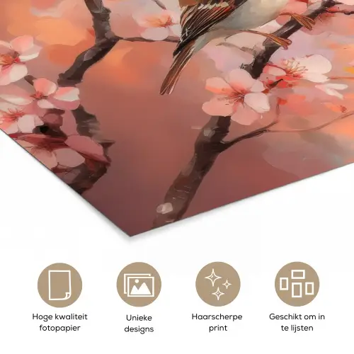Vogels - Romantic - Bloesemtak poster papier klein -closeup_NL