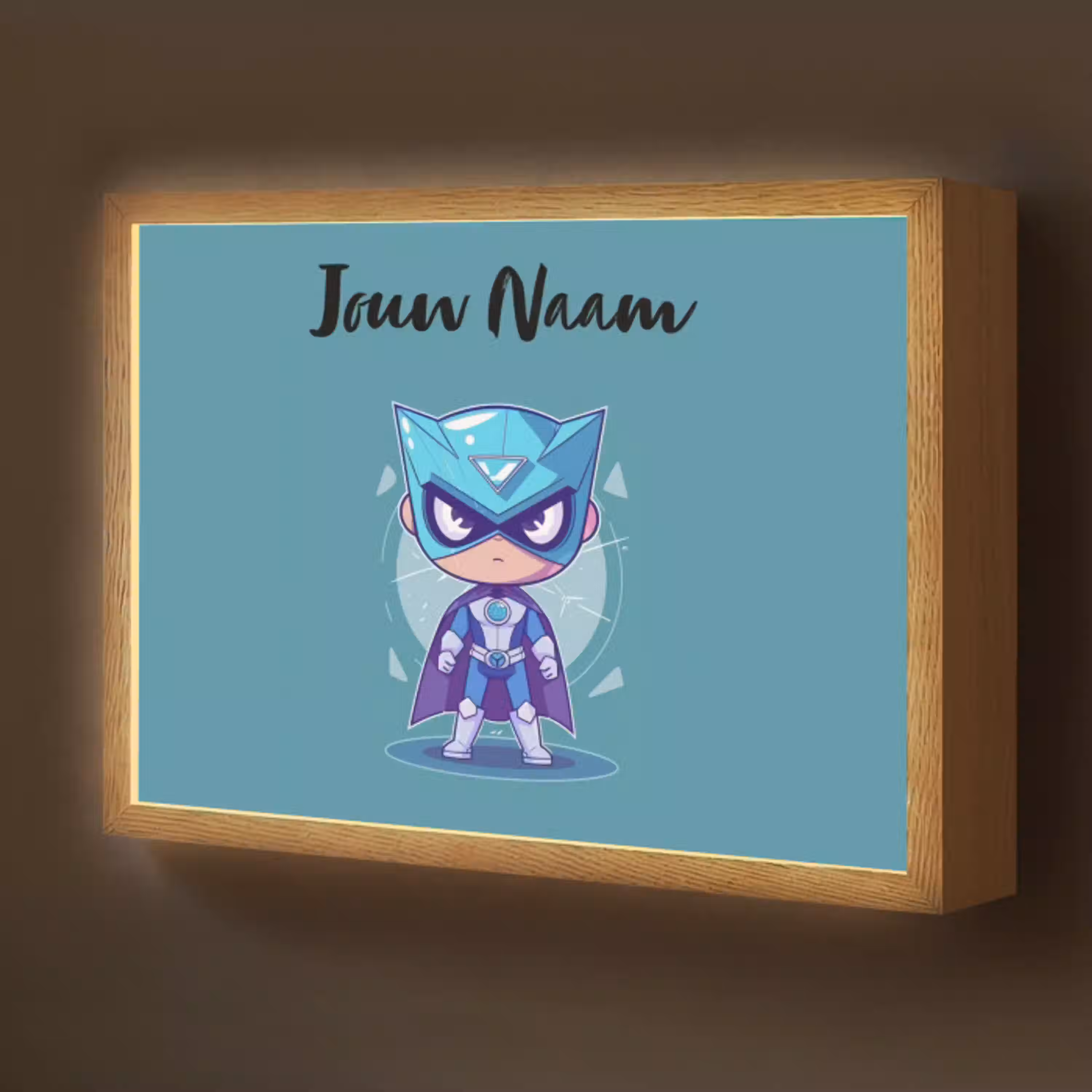 Superheld - Blauw - Jongens Light Box met batterij (Wandlamp kind) middel -z3d_website