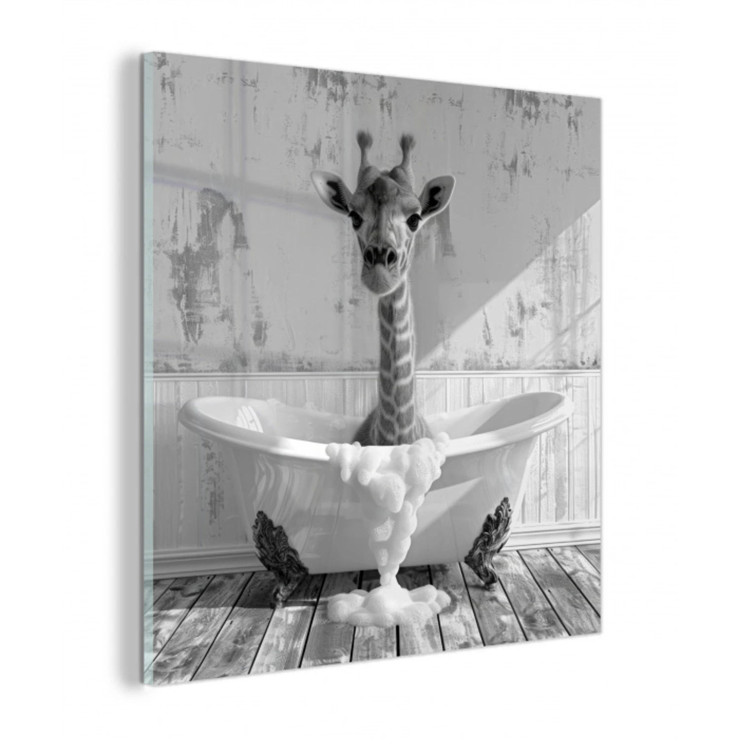 Giraffe - Dier - Badkuip - Vintage - Zwart - Wit plexiglas 5mm klein -z3d