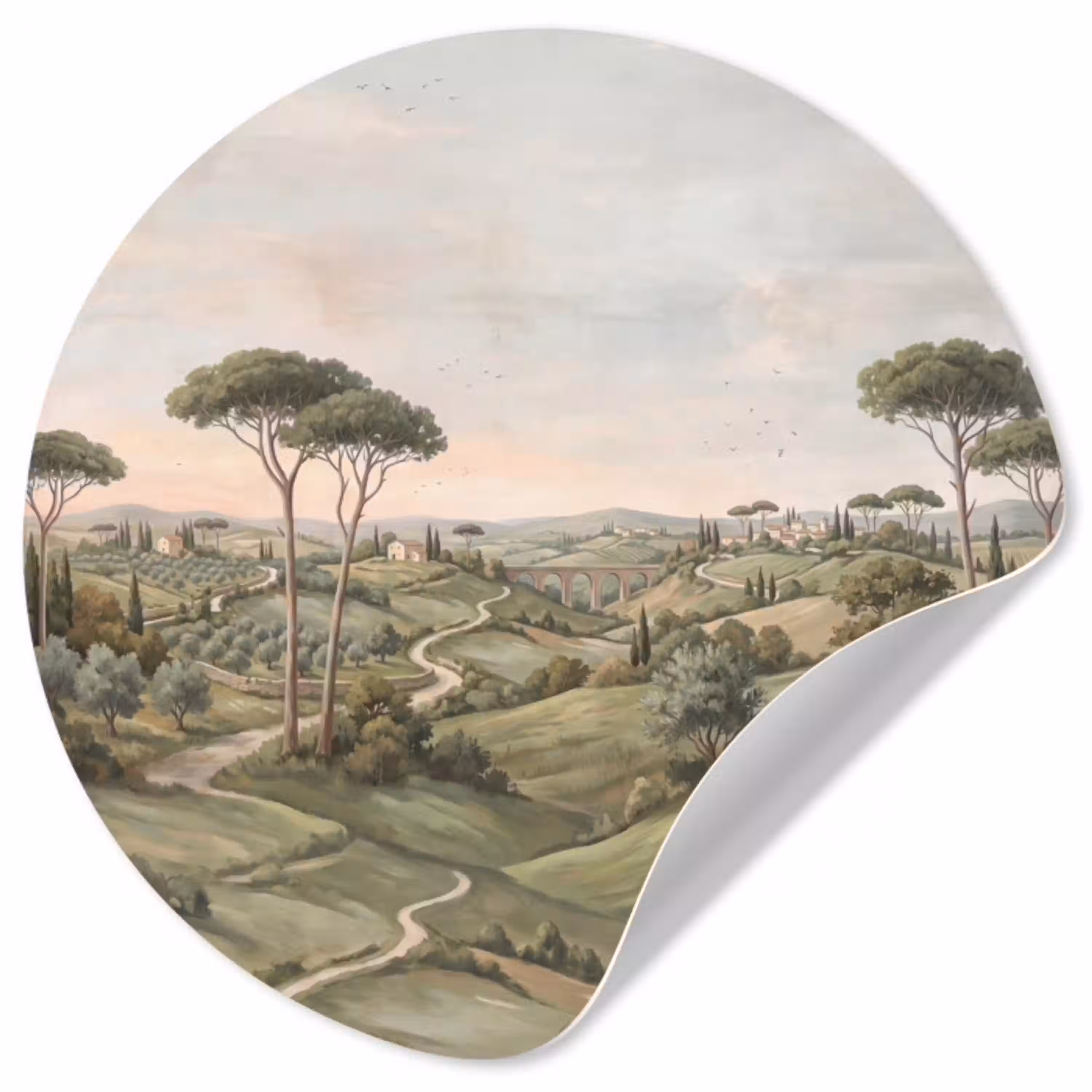 Landschap - Heuvels - Zandpad - Groen Wandcirkel behangsticker klein -3d