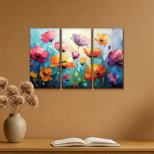 Bloemen - Kleurrijk - Abstract - Natuur Canvas - Meerluiken 3 luik klein -sfeer5