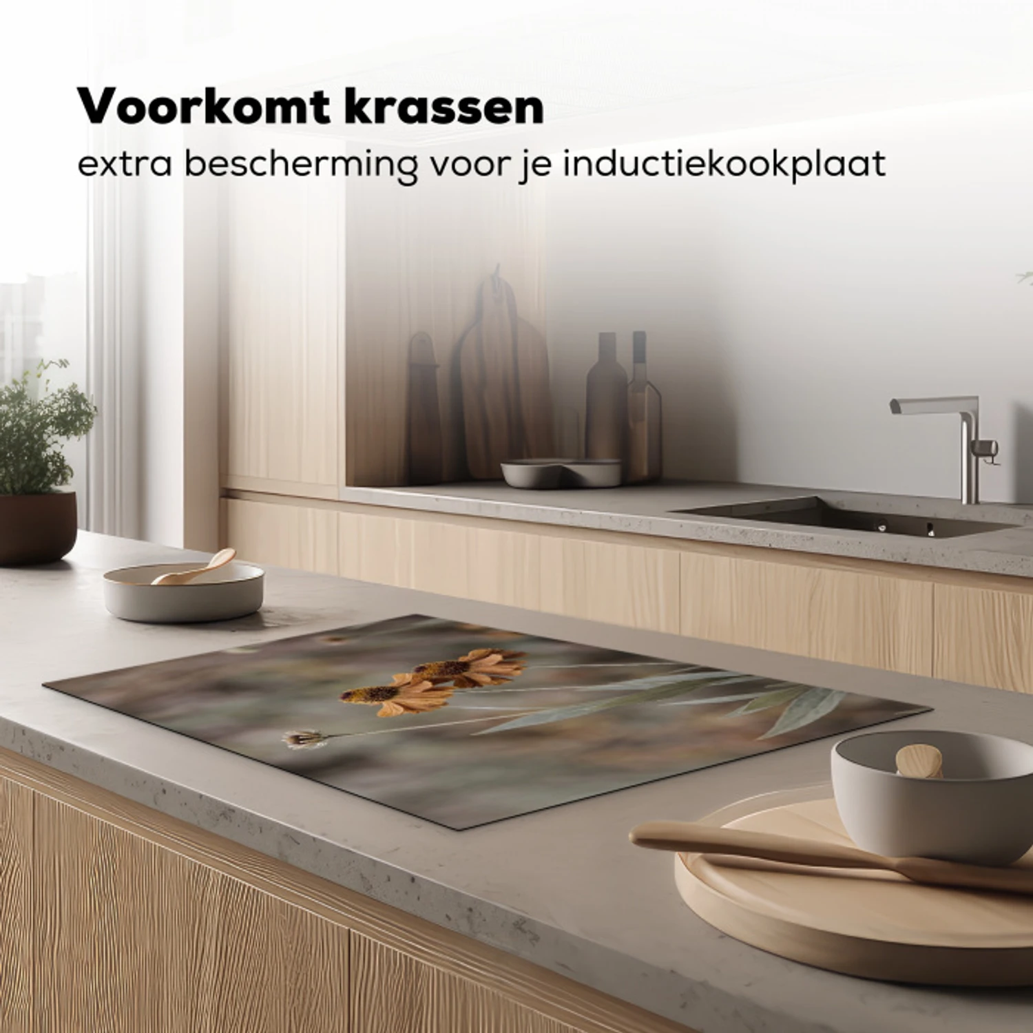 Zonnehoed - Droogbloemen - Geel - Warm Inductie beschermer vinyl 3mm klein -sfeer1