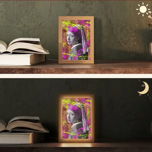 Meisje met de parel - Johannes Vermeer - Neon Light Box met kabel (Tafellamp) klein -sfeer3