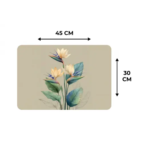 Paradijsvogelbloemen - Blauwgroene bladeren - Beige Placemat vinyl groot -specs