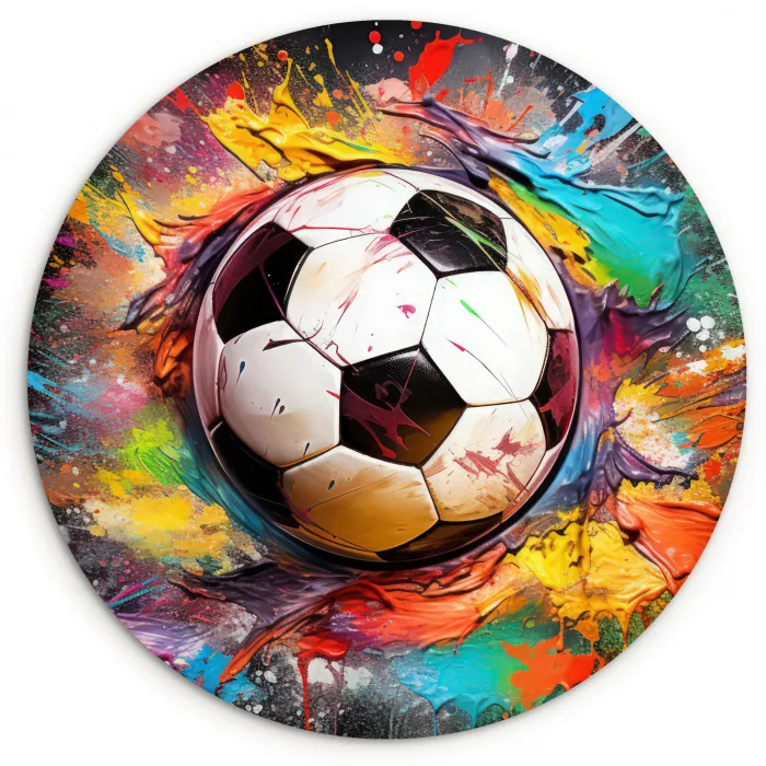 Voetbal - Verf - Kleuren - Zwart - Wit Wandcirkel kunststof plaat 5mm dik klein -3d