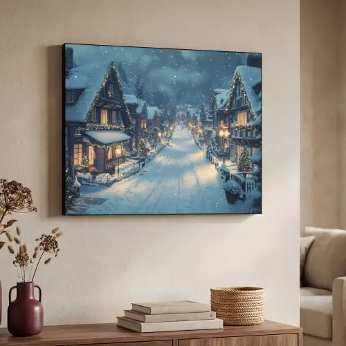 Kerstdorp - Kerst - Sneeuw - Winter Textielframe zwart klein -sfeer3